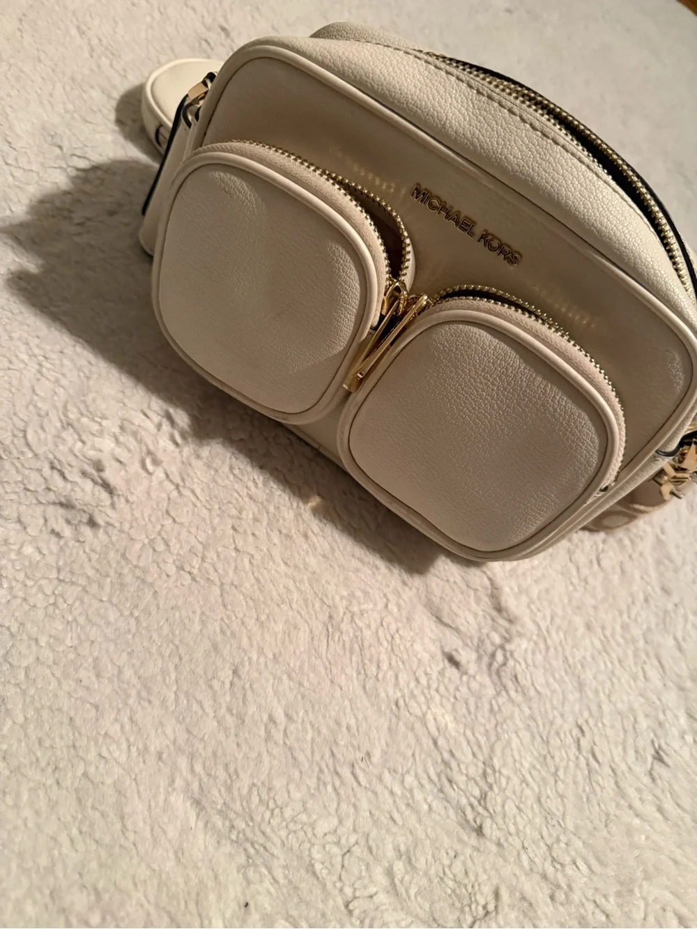 Michael Kors Ivory Leather Crossbody with Coin Pouch and Mini Case